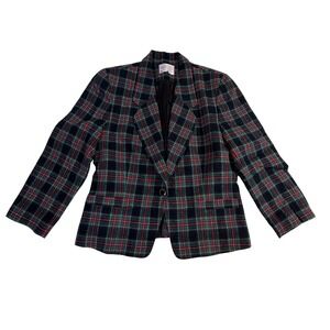 Pendleton Virgin Wool Blazer Size 8 Multicolor Plaid Single Button‎ P331-112 USA